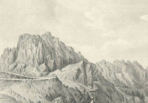 Temple of Saint Francis on Monte Velebich, Lithograph, circa 1840, close-up 3