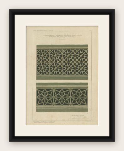 Antique Ottoman Geometric Balustrades Print, İznik Green Mosque, Raymond, 1924, shown framed