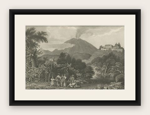 Antique Print of Monastery St Angelo Near Naples in Italy, 1837, shown framed