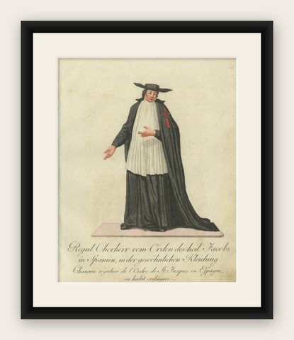 Cleric of the Order of Saint James in Spain in Ordinary Dress, 1791 Engraving, shown framed