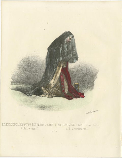 Eternal Devotion in Prayer: Handcolored Religious Adorer Print, Plate 77, 1862, view 2