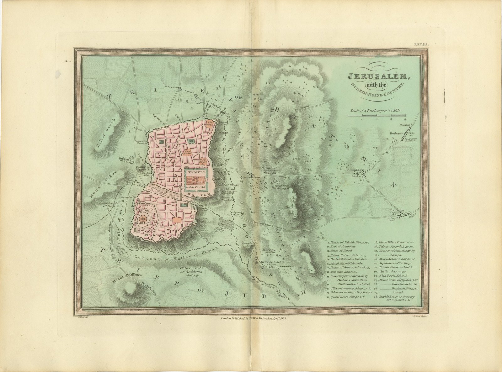 Antique Map of Jerusalem and the Surrounding Country, Wyld, 1823