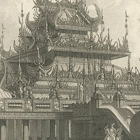 Antique Print of a Kioum or Buddhist Monastery in Burma by Symes '1800', close-up 2