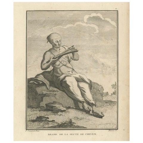 Shaivite Brahmin Reading Scriptures, Sonnerat Engraving, India, Paris 1806