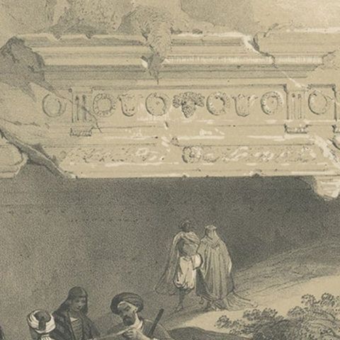 Old Print of the Tombs of the Kings, Jerusalem, ca.1845, close-up 3