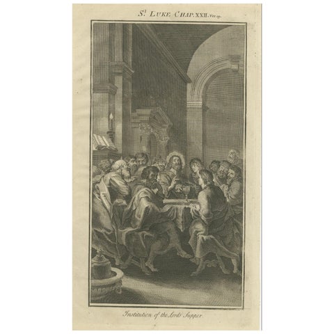Last Supper Engraving, Luke XXII Institution of Lord’s Supper c.1735