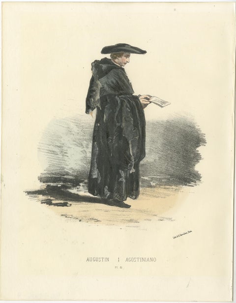 Augustin, 1862 Hand-Colored Lithograph of an Augustinian Monk, view 2
