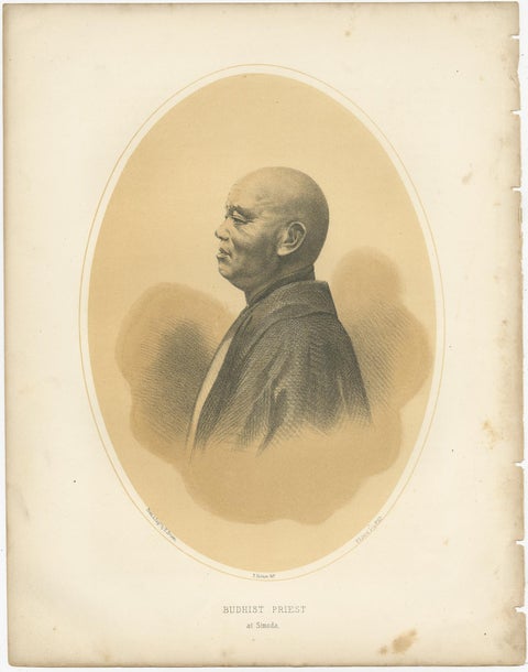 Old Lithograph of a Buddhist priest of Shimoda, Japan, 1856, view 2