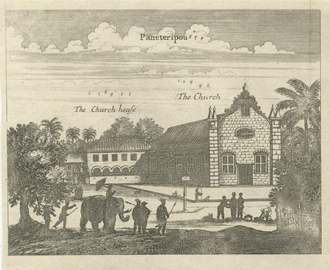 Antique Print of various Churches on Ceylon or Nowadays Sri Lanka, 1704, close-up 1