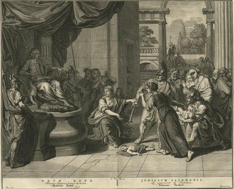 Antique Bible Print of Solomon's Judgement Made after B. Picart, 1728, view 2