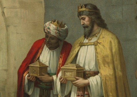 Holy Family and Three Kings, c.1900 German Religious Chromolithograph, close-up 2