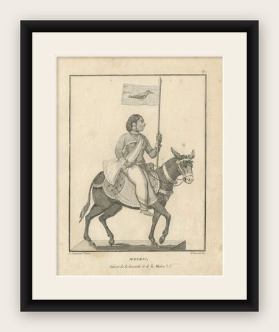 Unique 1806 Mudevi Goddess of Discord Antique Print, Hindu Engraving, shown framed