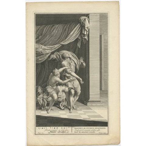 Old Original Engraving of Joseph Tempted to Whoredom, 1728, view 2