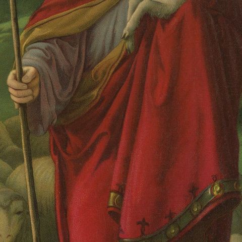 Christ the Shepherd, Beautiful Catholic Chromolithograph Artwork, ca.1900, close-up 5