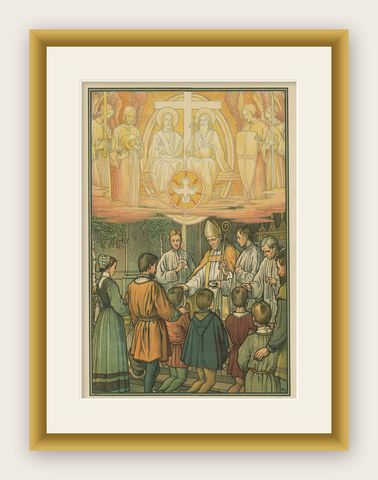 Antique Religion Print of the Seven Sacraments, Confirmation, '1913', shown framed