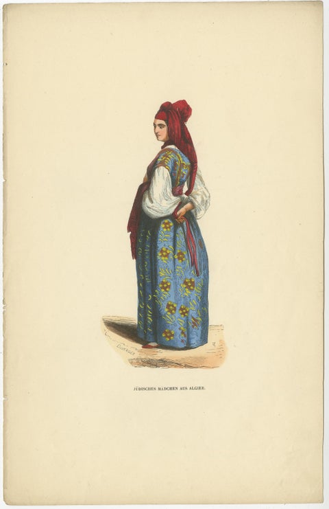Nicely Antique Hand-Coloured Print of a Jewish Lady from Algiers, ca.1845, view 3