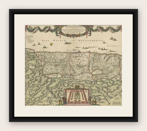 Frederic de Wit Map of Palestine, Terra Sancta, Amsterdam c.1670, shown framed