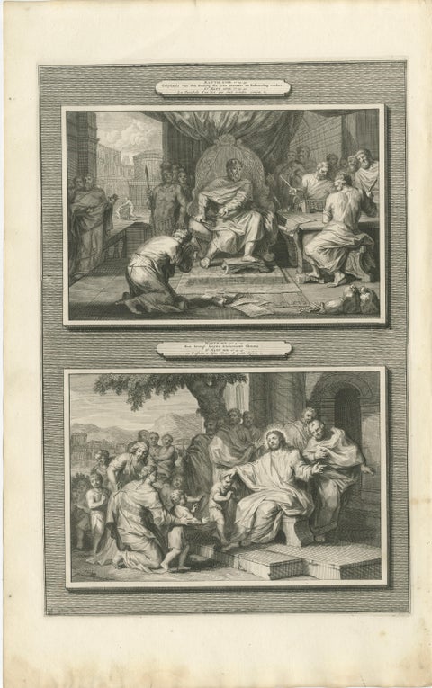 Biblical Engravings, The Unforgiving Servant & Christ Blessing Children, c.1700, view 2