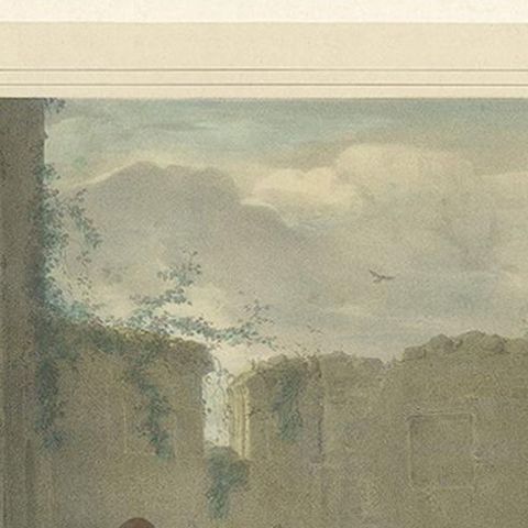 Antique Print of Travellers Halting at a Convent, circa 1840, close-up 1