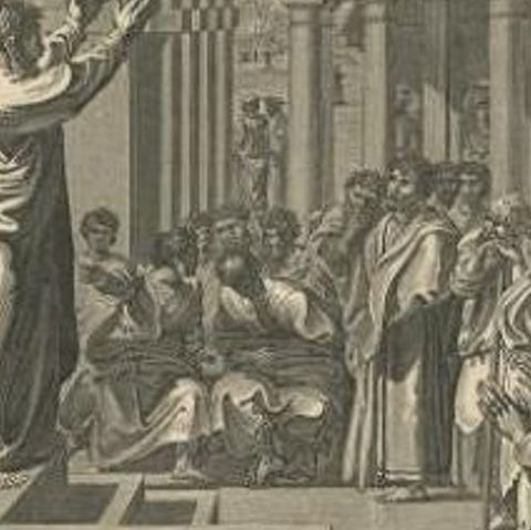 Antique Print of Paul Preaching in Athens, Greece, circa 1835, close-up 1