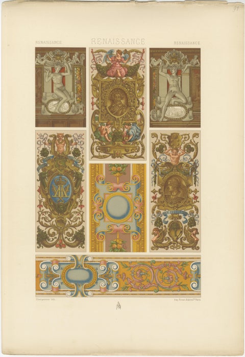 Set of Three Renaissance Religious Ornament Chromolithographs by Racinet, 1873, view 4