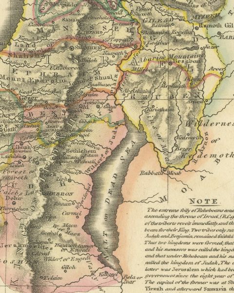Antique Map of the Kingdoms of Israel and Judah, Hand-Colored, 1823, close-up 2