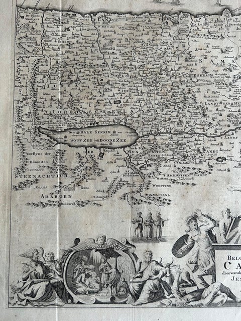 Promised Land of Canaan, Antique Map of Israel with Biblical Scenes, van Jagen, view 8
