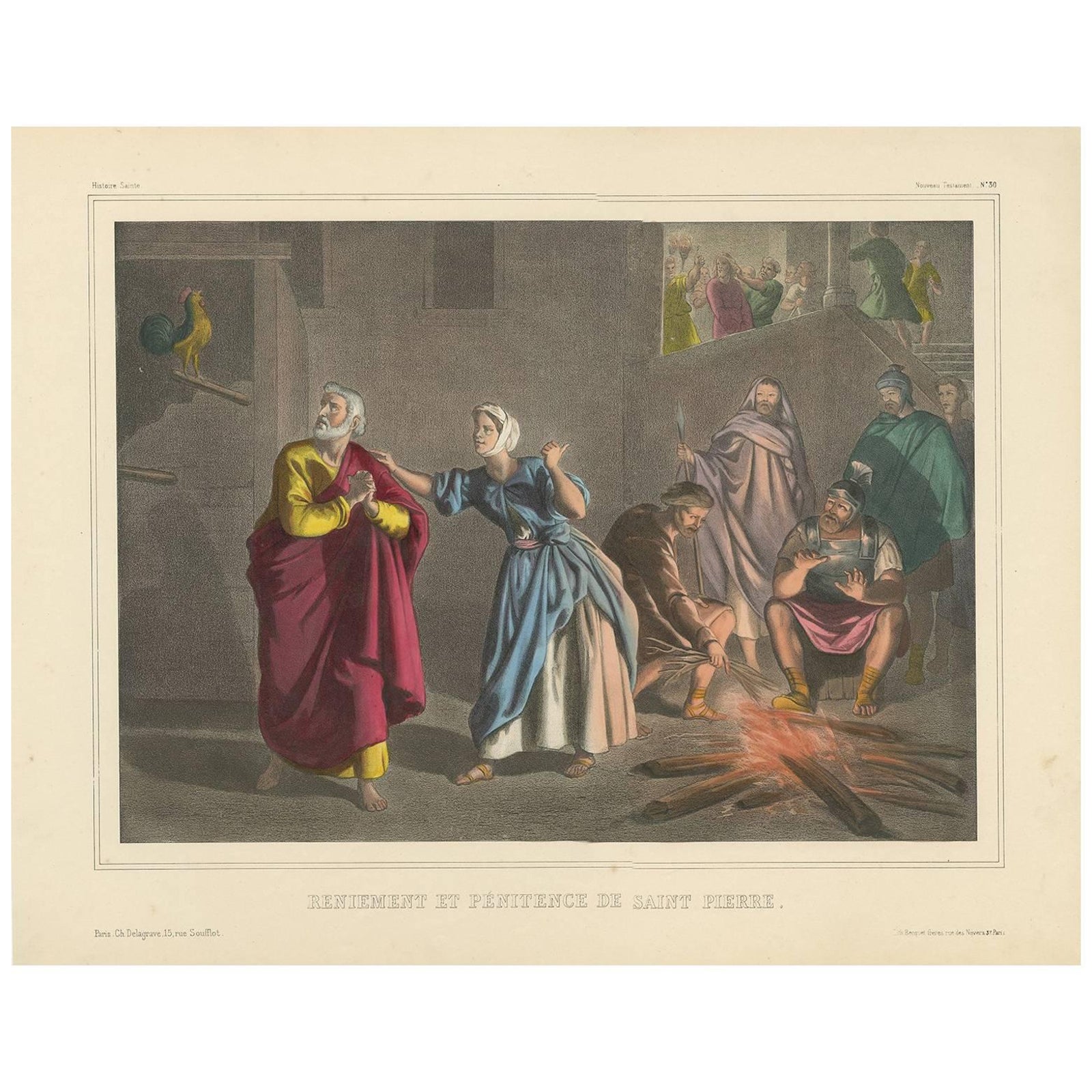 Antique Religious Print "No. 30" the Denial of Peter, circa 1840