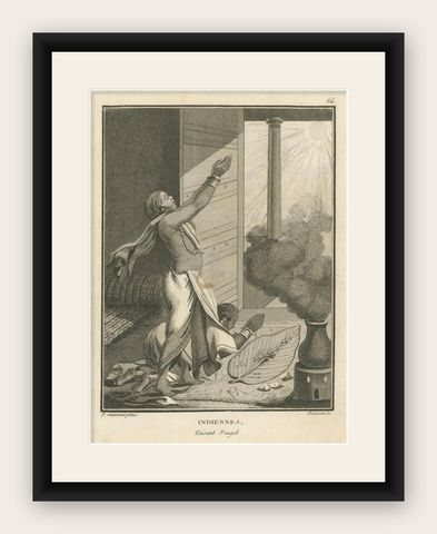 Hindu Women Celebrating Pongal Festival, Engraving after Sonnerat, 1806, shown framed