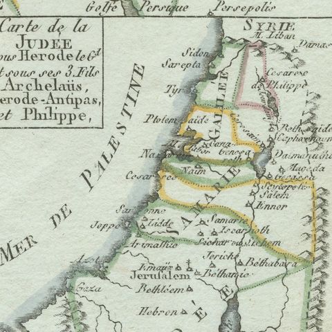 Antique New Testament Map with Plan of Jerusalem after Bonne, circa 1770, close-up 3