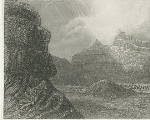 Mount Horeb in the Arabian Desert, Antique Biblical Landscape View, circa 1850, close-up 1