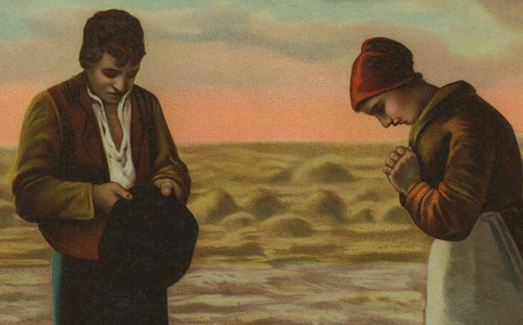The Angelus at Sunset, After Millet, Antique European Chromolithograph, c.1900, close-up 2