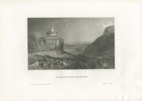 Absalom's Pillar, Kidron Valley, Jerusalem, Antique View with Goats, circa 1850, view 2