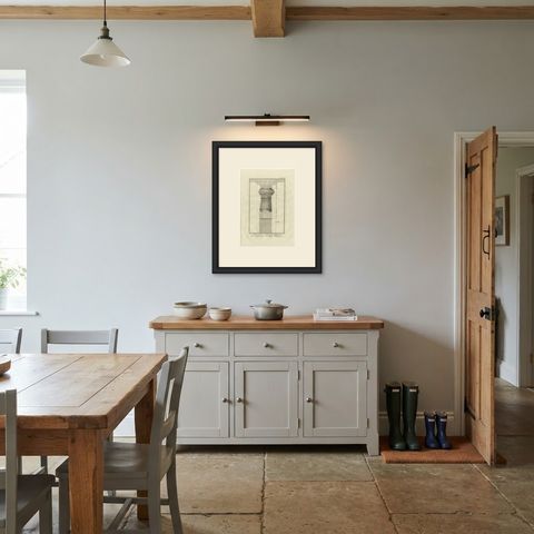 The Column Order of the Elephanta Temple, Antique Print, 1780, shown framed in a room, true to size
