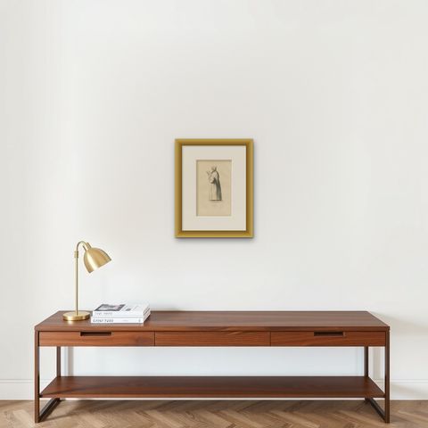 Antique Print of a Trappist Monk Reading a Bible by Tiron, 1845, shown framed on a wall, true to size