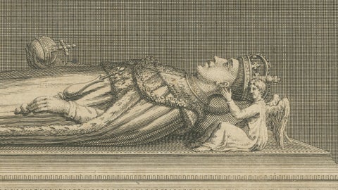 Antique Engraving Henry V Tomb Westminster Abbey, Vertue, c.1735, close-up 2