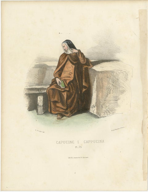 Capucine, 1862 Hand-Colored Lithograph of a Capuchin Nun, view 2