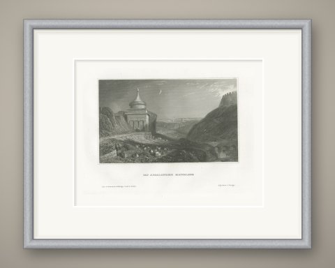 Antique View of Absalom's Tomb, Jerusalem, Steel Engraving, circa 1850, shown framed
