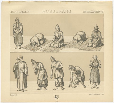 Islamic Prayer Lithographs, Muslims Worship Postures, Paris 1888 Set, view 3