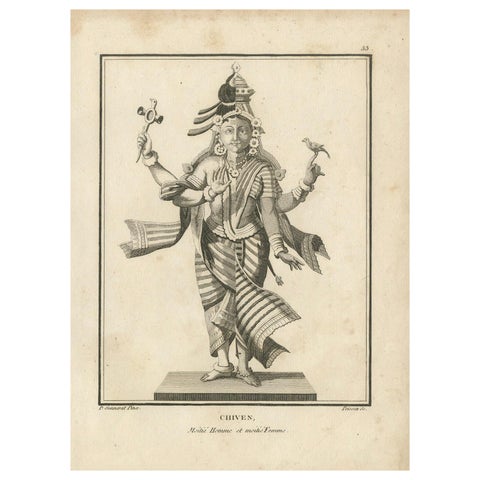1806 Engraving: Chiven as Ardhanarishvara, Divine Union in Hindu Mythology