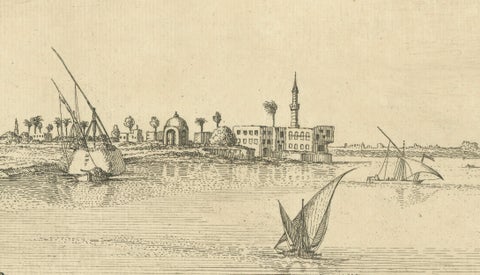 View of the Great Mosque Atter Ennabi, Egypt, Norden Copper Engraving 1755, close-up 3