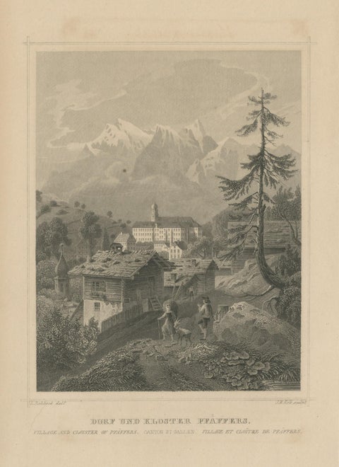 Antique Print of the Village and Monastery of Pfäfers, Switzerland, view 3