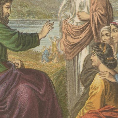 Antique Bible Print of Paul & Lydia by Kronheim 'c.1860', close-up 1
