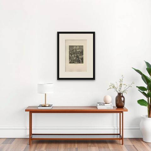 Antique Print of 'The Crucifixion' made after Tintoretto 'c.1890', shown framed on a wall, true to size