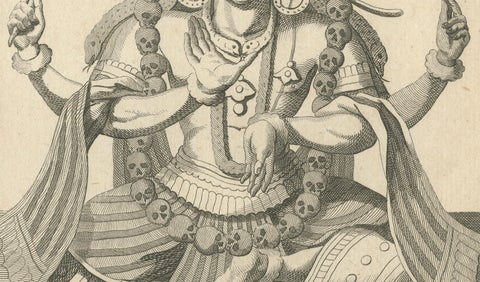 1806 Engraving: Parachiven's Fierce Divinity in Hindu Mythology, close-up 3