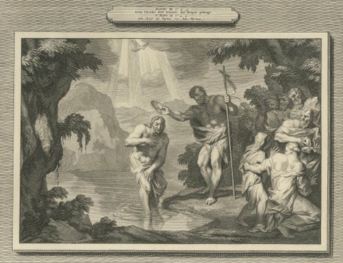 John the Baptist & Baptism of Christ, Pieter Mortier Engraving, ca.1700, close-up 6