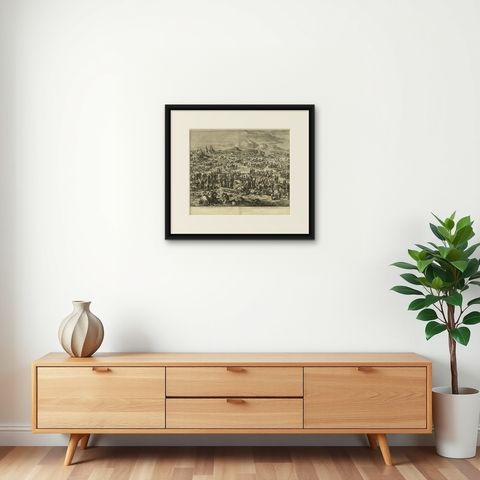 Antique Bible Print Fifth Plague of Egypt by J. Luyken, 1743, shown framed on a wall, true to size