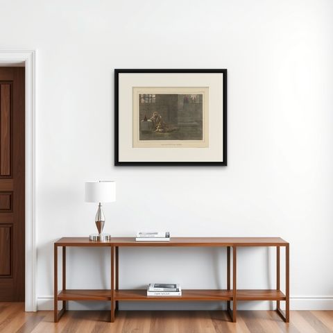 Antique Religious Print 'No. 17' Apostle Paul in Prison, circa 1840, shown framed on a wall, true to size