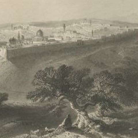 Antique Print of Jerusalem, c.1840, close-up 2