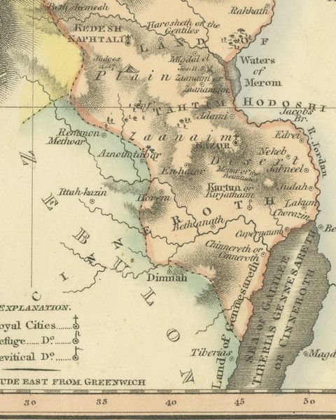 Antique Map of the Tribe of Naphtali, Wyld Scripture Atlas, 1823, close-up 2
